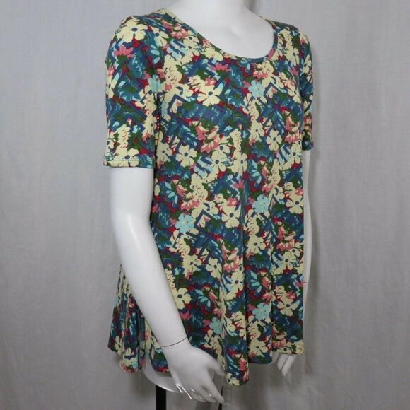 LuLaRoe S Perfect Tee Tunic Top Shirt Floral Lattice Blue Green Red Yellow Pink - Picture 3 of 11